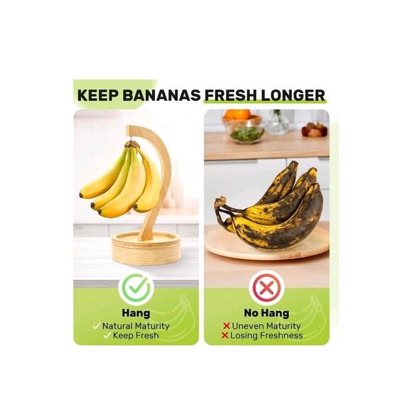 Banana Hanger, Bamboo Banana Holder with Snack Box, Banana Stand Kitchen - Picture 3 of 6